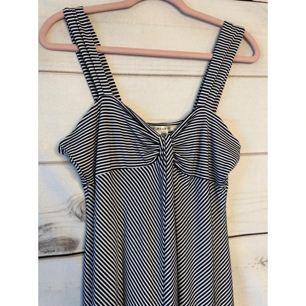 Max Studio Womens Navy White Striped Twist Front Maxi Dress Medium 1901F50